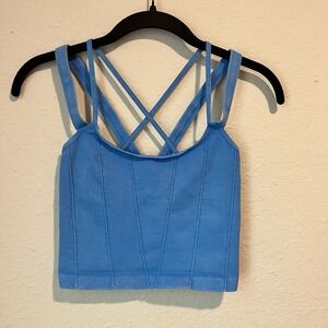 Free People Movement Tank Top Size M/L Camisole Blue Strappy Cropped Stretchy